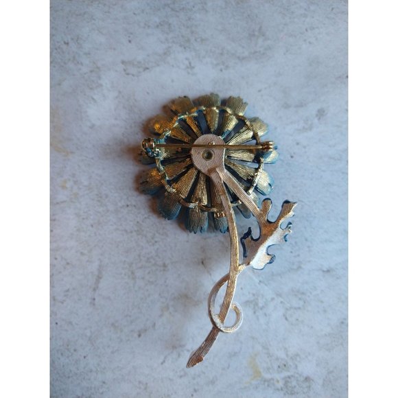 Vintage Enamel Blue and White Flower Brooch Pin Estate Jewelry - Picture 6 of 8